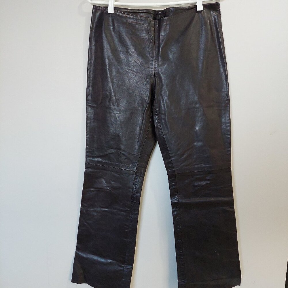 Theory Women's 8 Brown Leather Pants With Back Pocket And Left Zipper NWOT